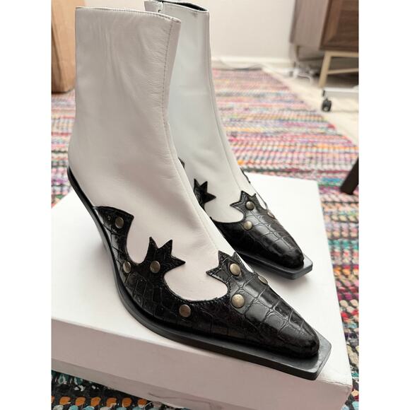 Gia Couture Cabinda Black and White Calf Western Ankle Boot - Picture 4 of 9
